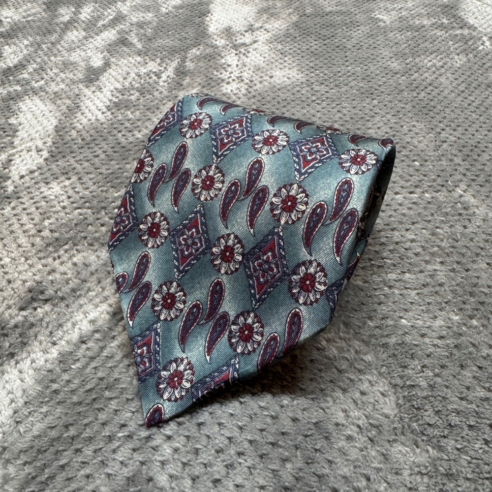 Preferred Stock Mens Silk Tie Teal Blue Burgundy Paisley Medallion USA Made